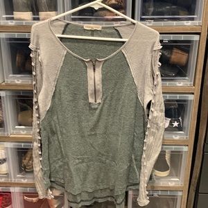 Gilded Intent long sleeved Henley Size L - cut out openings down the sleeves